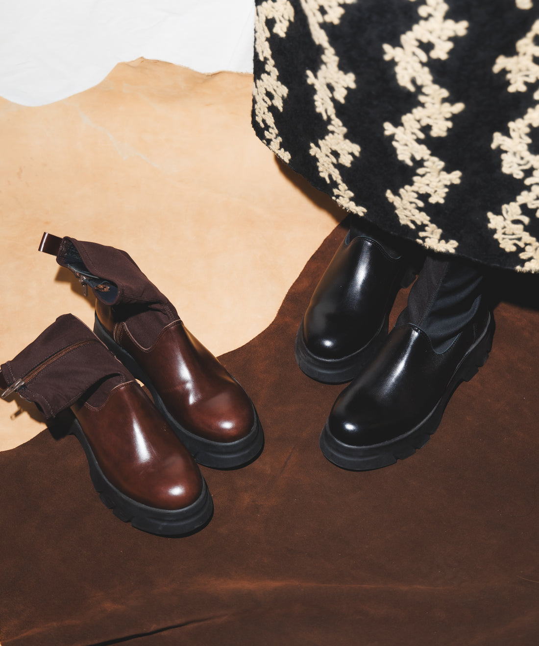 厚底ストレッチミドルブーツ