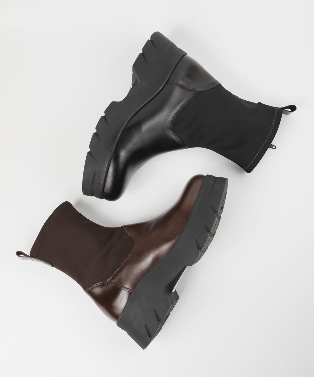 厚底ストレッチミドルブーツ